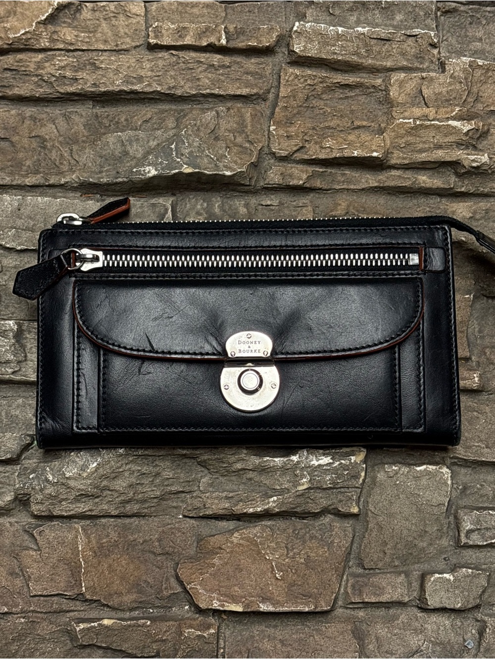 Dooney Bourke Vtg Leather Wallet Push Lock Black Classic Designer READ